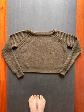 Gorgeous Made in Italy Cropped Crewneck Sweater in Olive Brown, XS